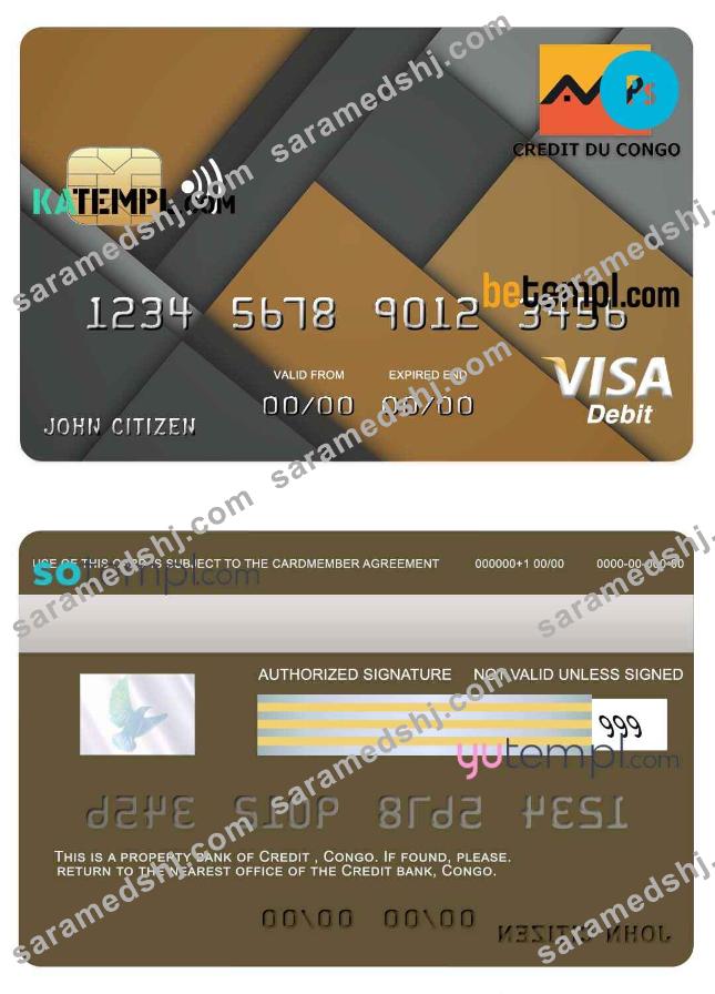 Congo Credit bank visa credit card template in PSD format, fully editable